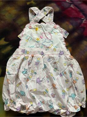 🦋 Vintage 90’s Pastel Embroidered Holly Hobbie Style Sun Romper Bubble Overalls